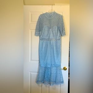 Mesh fit and flare midi dress in pastel blue. Never worn, new with tag!